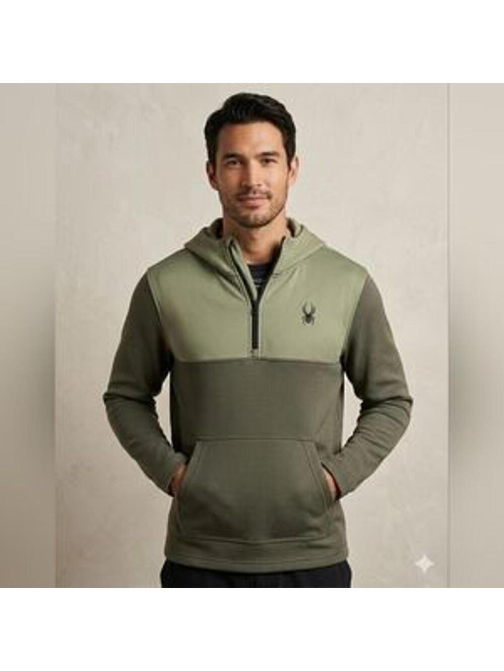 Spyder Men's Ray 1/4 Zip Pullover Hoodie - Medium -Olive Grn